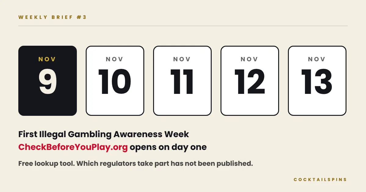 IAGR Illegal Gambling Awareness Week, 9 to 13 November, with the CheckBeforeYouPlay.org tool launching on 9 November